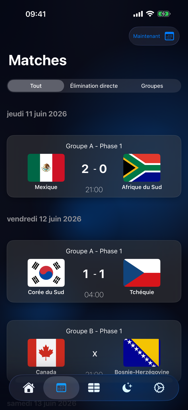 Calendrier de tous les matchs programmes