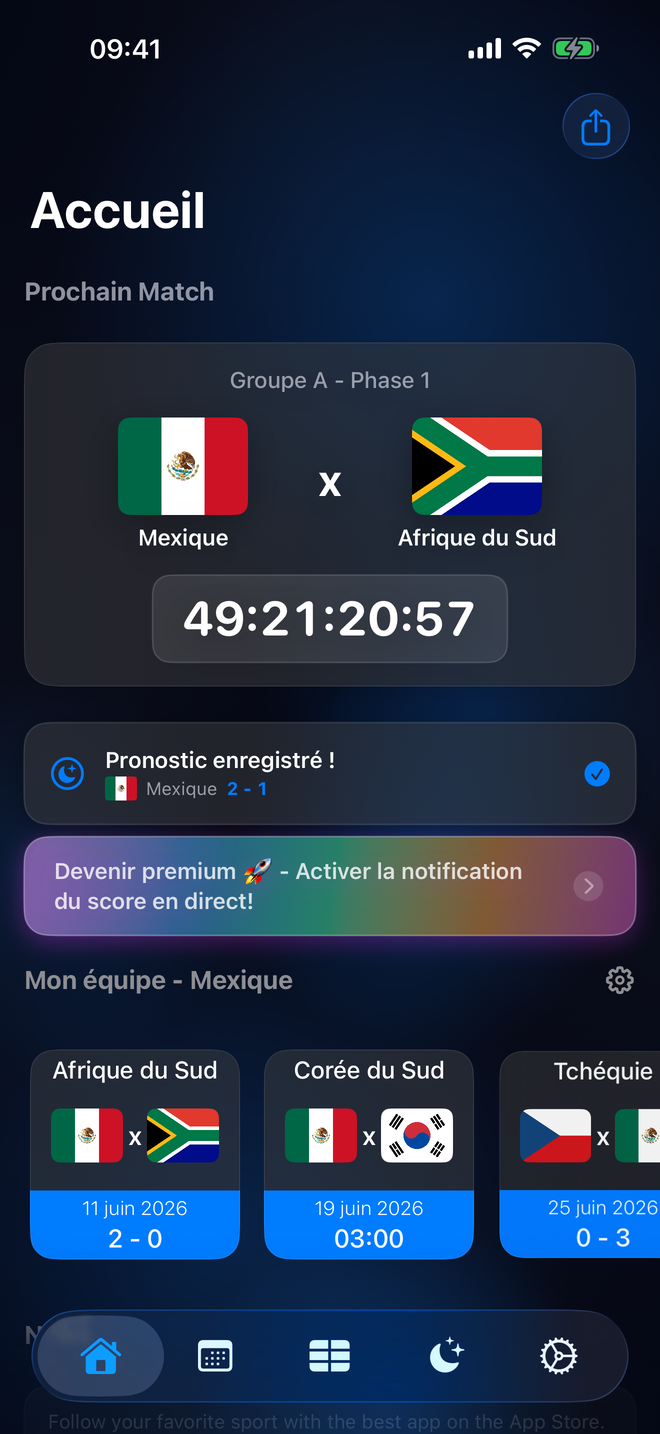 Ecran des notifications de match