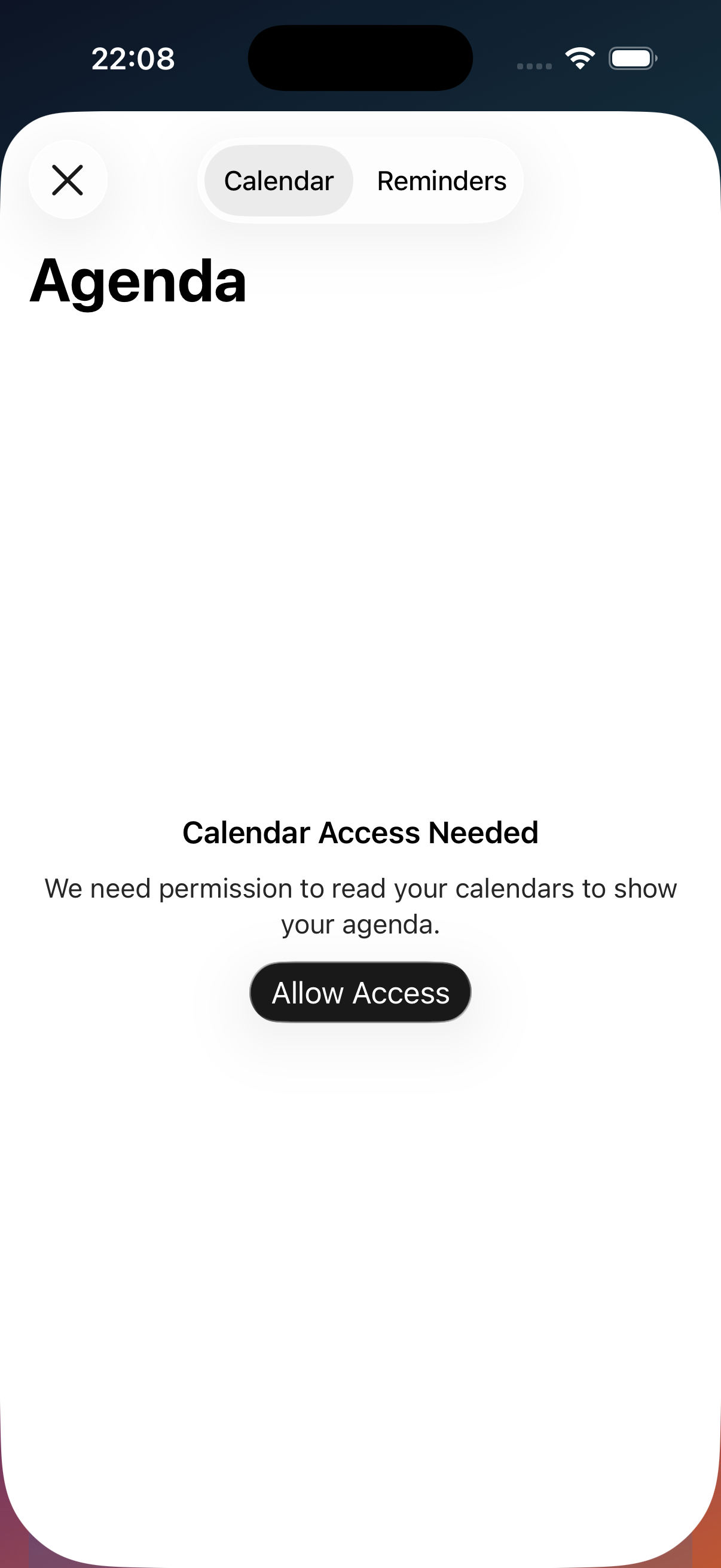 Calendar and reminders import screen inside Countdowns & Timers