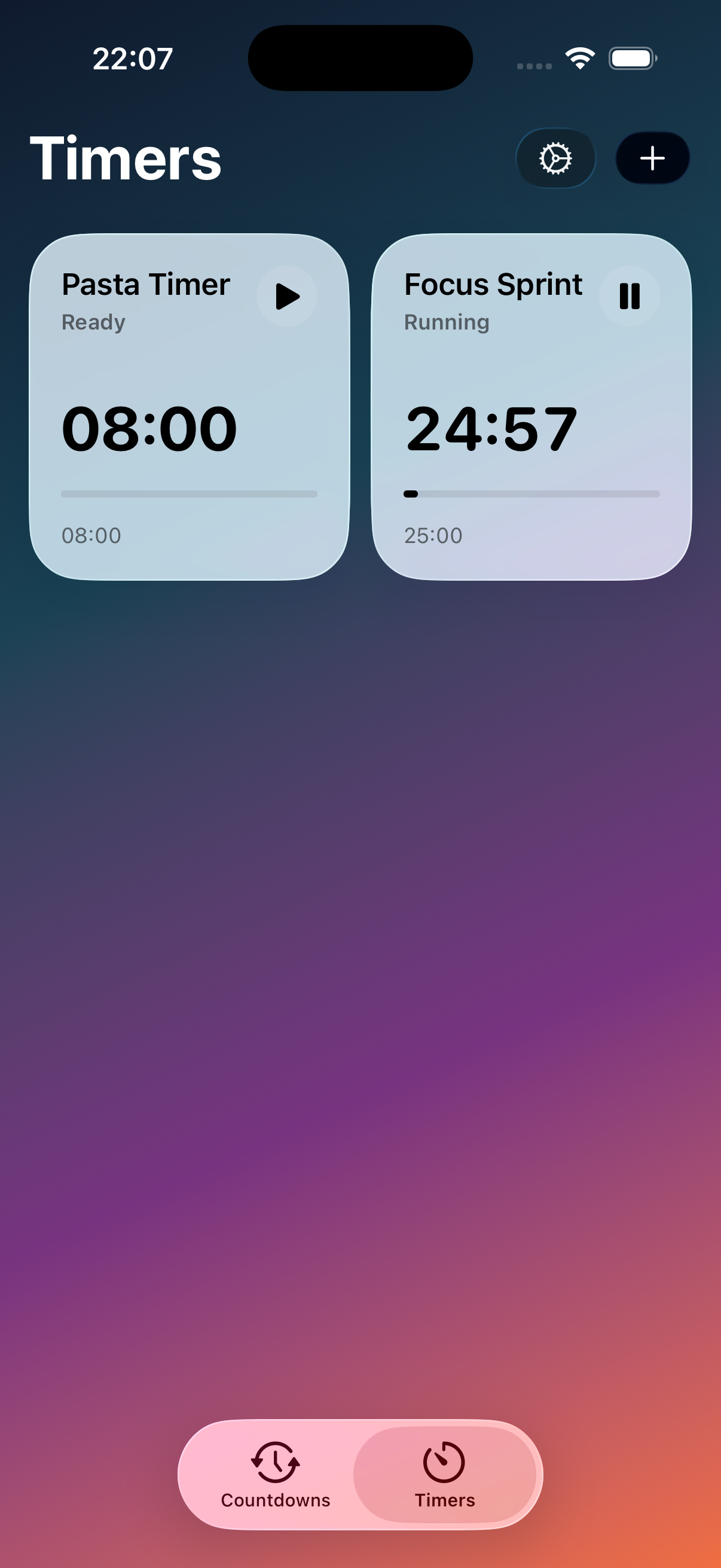 Running timer screen with a large countdown and controls