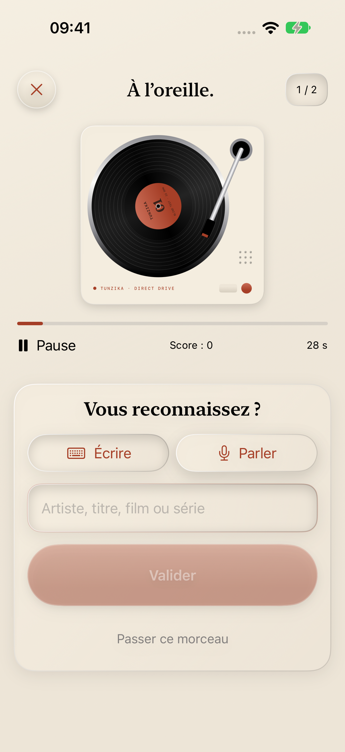 Blind Test game with a turntable and typed or spoken answers